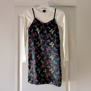 NWT Art Class 2-Piece Dress. Size M(7-8). Black with butterflies. White top.